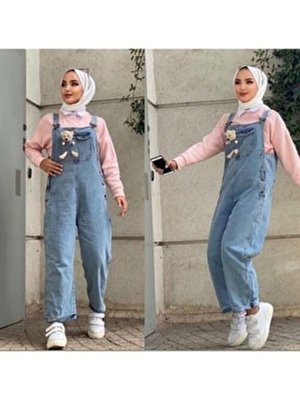 Tam Boy Düğme Ayıcık Detaylı Rahat Kalıp Kot Ayarlanabilir Askılı Tulum Tam Boy Düğme Ayıcık Detaylı Rahat Kalıp Kot Ayarlanabilir Askılı Tulum