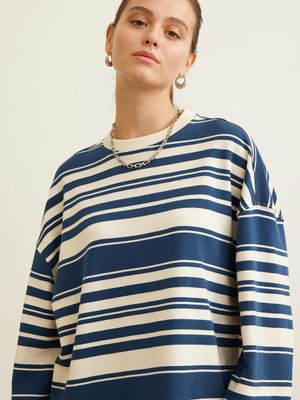 Mıa Çizgili Oversıze Sweatshırt Lacivert