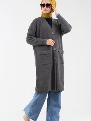 Oversize Düğmeli Triko Hırka Antrasit Oversize Düğmeli Triko Hırka Antrasit