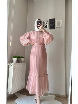 Piliseli Janjan Şifon Elbise