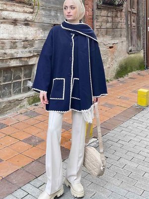 Atkı Detaylı Triko Hırka Gri