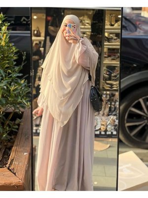 Robalı Ferace Bej Takım Şifon Sufle Khimar Şal