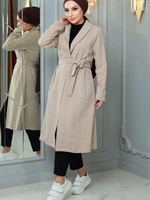 Geniş Yakalı Kaşe Kaban Bej Geniş Yakalı Kaşe Kaban Bej