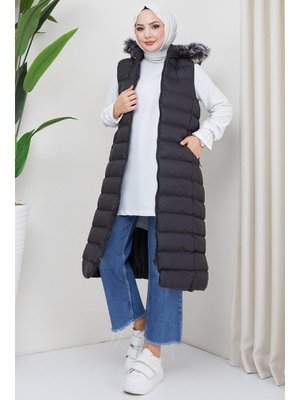 Siyah Uzun Şişme Yelek