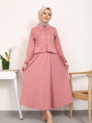 Pudra Etekli Gömlek Yaka Scuba Takım