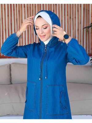 Kapşon Detaylı Açık Kot Kap