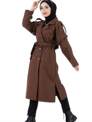 Kolu Fermuarlı Trençkot Kahverengi Kolu Fermuarlı Trençkot Kahverengi