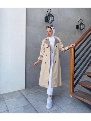 Çift Renk Trençkot Camel
