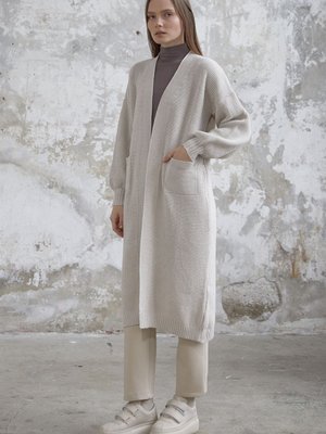 Uzun Basic Triko Hırka Ekru