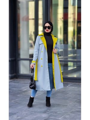 Çift Renk Trençkot Mavi̇