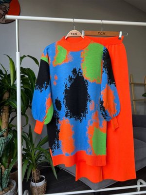 Balon Kol Jakarlı Yarım Balıkçı Yaka İkili Triko Takım As78 Balon Kol Jakarlı Yarım Balıkçı Yaka İkili Triko Takım As78