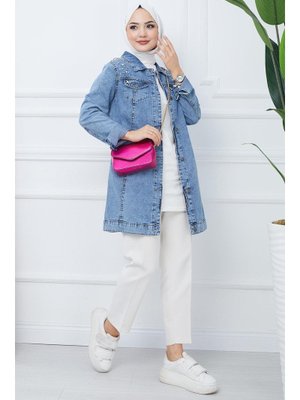 Mavi İncili Kot Ceket Mavi İncili Kot Ceket
