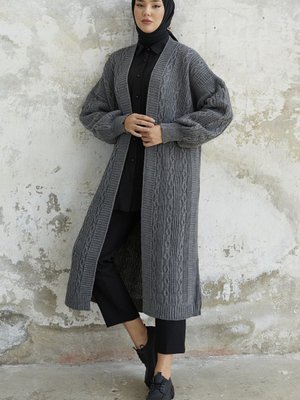 Molly Zincir Desen Triko Hırka Antrasit