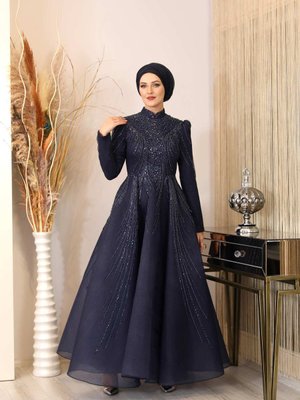 Taş İşlemeli Prenses Abiye Elbise Samyeli