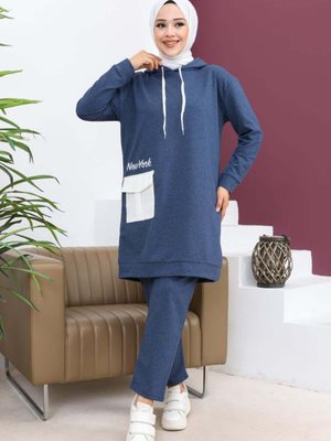 Cepli İndigo Tunik Takım Kapalılara Özel Spor