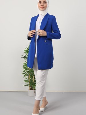 Gümüş Düğmeli Blazer Ceket Saks