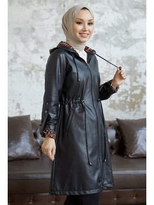 Siyah Almin Kolu Apolet Detay Deri Kap