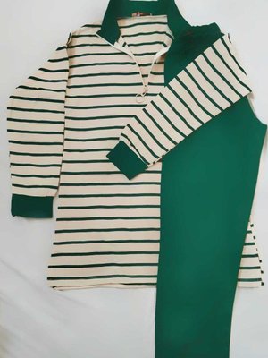 Tunik Boru Paça Pantalon İkili Çizgili Alt Üst Tesettür Takım