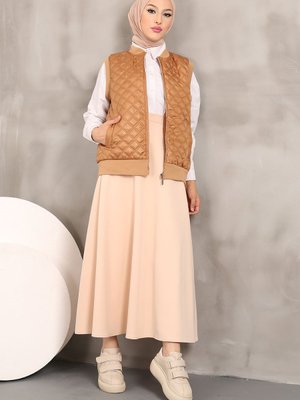 Camel Cepli Kapitone Yelek Camel Cepli Kapitone Yelek