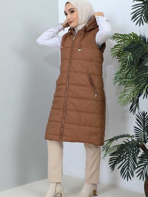 Taba Kapüşonlu Fermuarlı Astarlı Şişme Yelek Taba Kapüşonlu Fermuarlı Astarlı Şişme Yelek