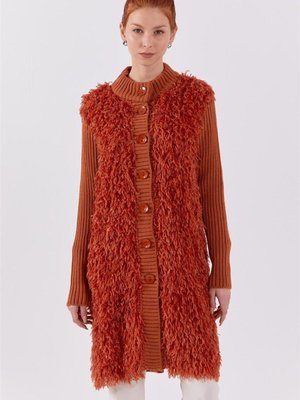 Önü Saçaklı Fitilli Tarçın Triko Hırka Önü Saçaklı Fitilli Tarçın Triko Hırka