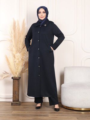 Lacivert Anne Süvet Geniş Yaka Kışlık Ferace Manto Mevsimlik Maya Kumaşı