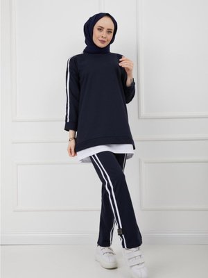 Biyeli Armalı Eşofman Takımı Lacivert Biyeli Armalı Eşofman Takımı Lacivert