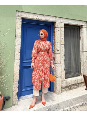 Yaprak Desenli Uzun Gömlek