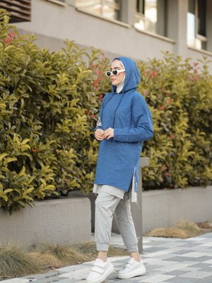 Pamuklu Tunik Pantolon Eşofman Takım İndigo Pamuklu Tunik Pantolon Eşofman Takım İndigo