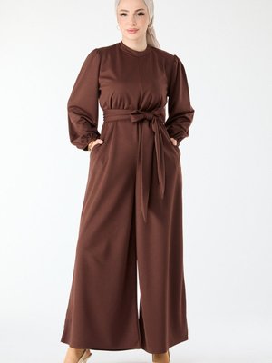 Kahve Hakim Yaka Uzun Kollu Tulum