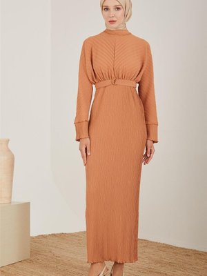 Verev Piliseli Elbise Kahverengi