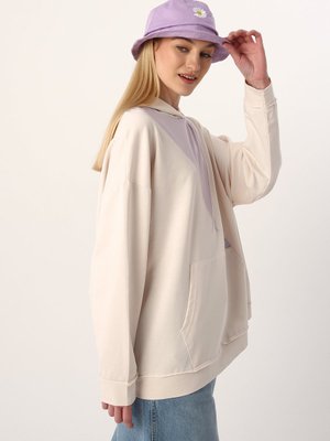 Ekru Kapüşonlu Garnili Oversize Sweatshirt