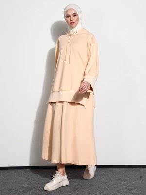 Kapüşonlu Oversize Sweatshirt Bej