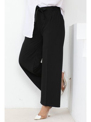 Siyah Meva Kemerli Bol Paça Pantolon