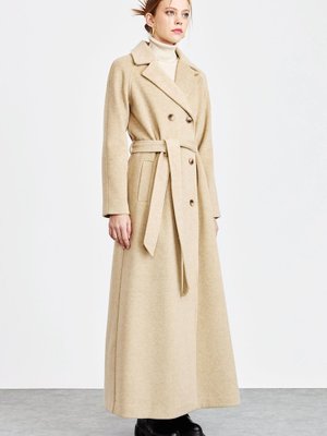 Kruvaze Kaşe Manto Bej