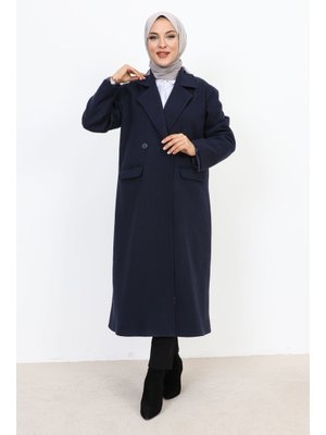 Lacivert Cebi Kapaklı Çift Düğmeli Kaban Lacivert Cebi Kapaklı Çift Düğmeli Kaban