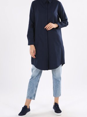 Lacivert Gizli Patlı Basic Gömlek Tunik