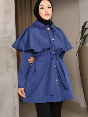 İndigo Omuz Detaylı Trençkot İndigo Omuz Detaylı Trençkot