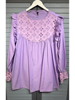 Lila Ön Ve Güpür Detaylı Bebe Kol Tunik