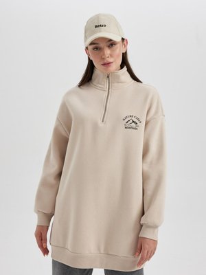 Regular Fit Yarım Fermuarlı Dik Yaka Kalın Sweatshirt Tunik