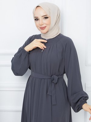 Giyim Medine Ipeği Robalı Pileli Islami Bol Kesim Ferace Giy Çık Kap