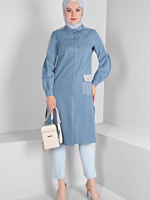 Ekose Detaylı Düğmeli Tunik