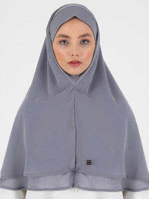 Gri Fermuarlı Şifon Hazır Türban