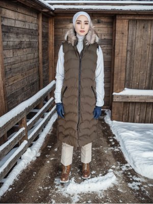 Haki Kürk Kapüşonlu Şişme Yelek