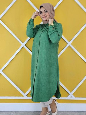 Kadın Dantel Ve Büzgü Dikim Detaylı Tesettür Gömlek