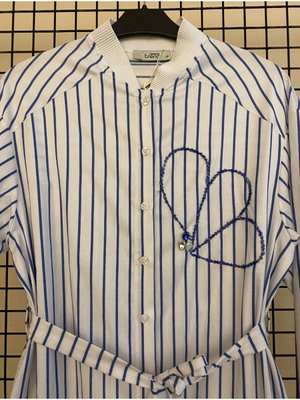 Pamuklu Çizgili Kumaş Boncuk Işlemeli Trend Tunik