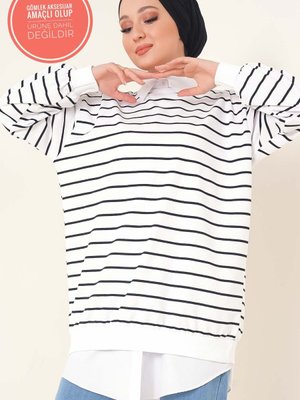 İnce Çizgili Mevsimlik Oversize Sweatshirt İnce Çizgili Mevsimlik Oversize Sweatshirt