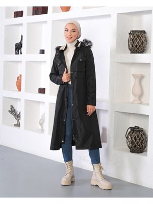 Tünel Detaylı Siyah Mont