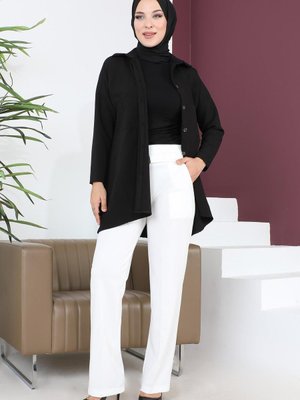 Kemerli Bol Paça Pantolon Beyaz Kemerli Bol Paça Pantolon Beyaz