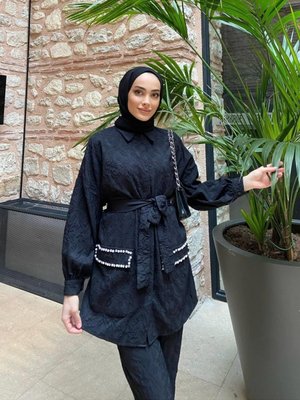 Jakarlı Bel Kuşaklı Cep Taşlı Alt Üst Takım